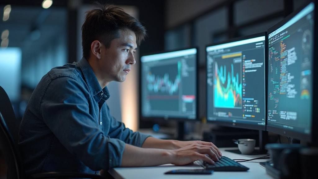 Designer working on advanced digital design interface with immersive visualization tools and AI-assisted creative features